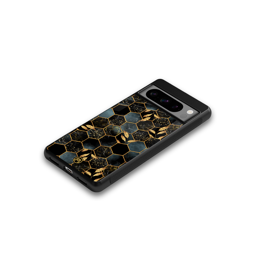 black blue tile marble back phone cover | glass case for google pixel 8 pro