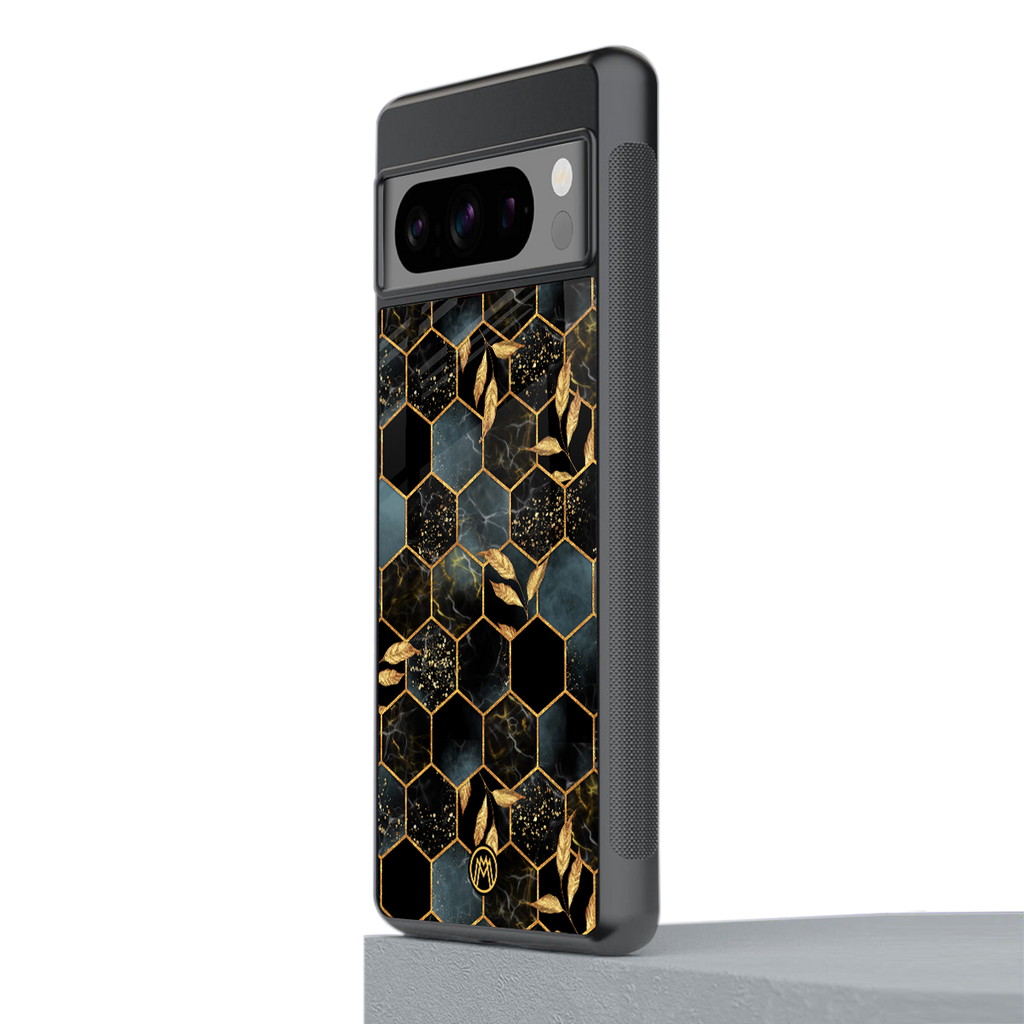 black blue tile marble back phone cover | glass case for google pixel 8 pro