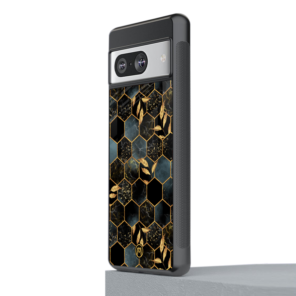 black blue tile marble back phone cover | glass case for Google Pixel 8