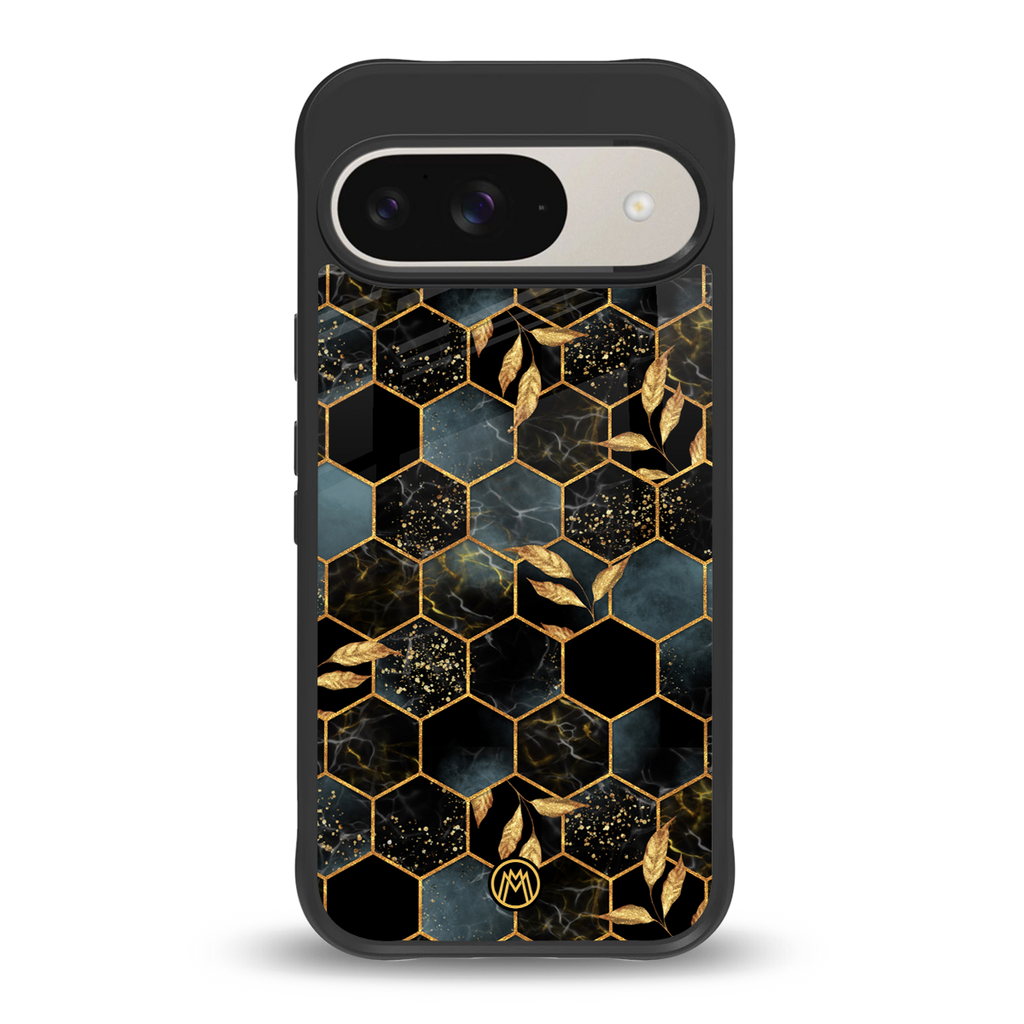 black blue tile marble back phone cover | glass case for google pixel 9