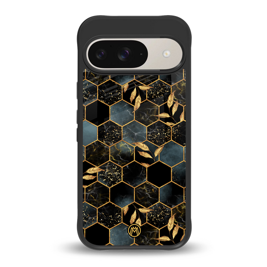 black blue tile marble back phone cover | glass case for google pixel 9