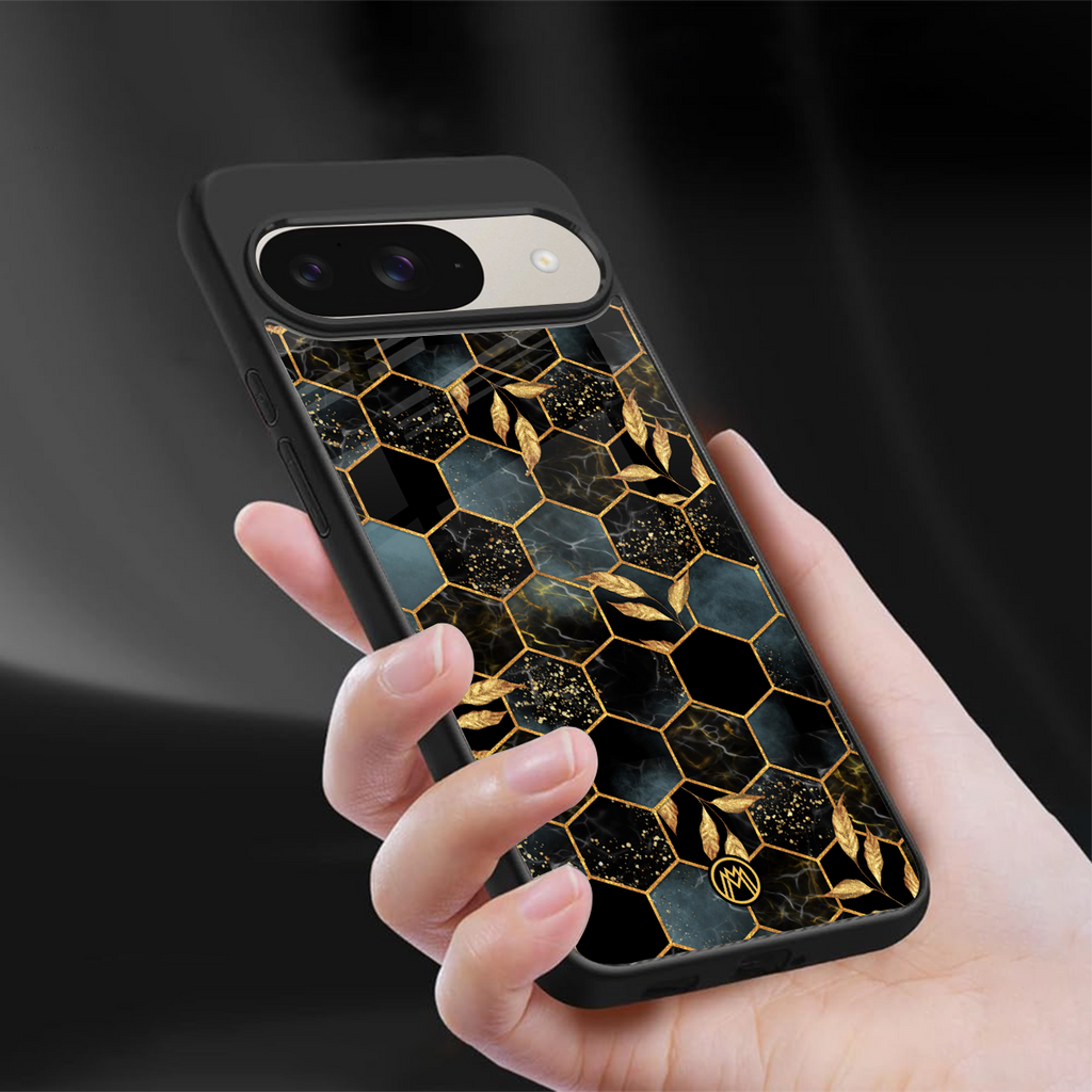 black blue tile marble back phone cover | glass case for google pixel 9