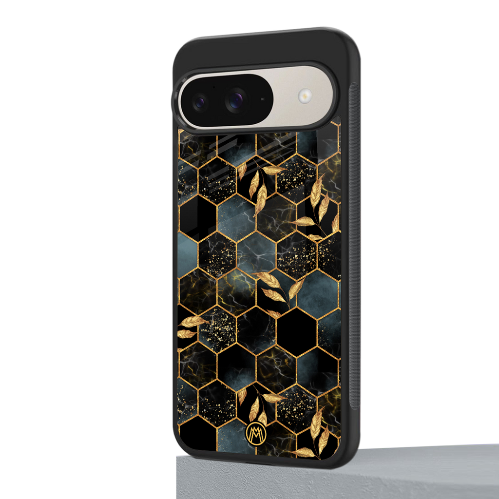 black blue tile marble back phone cover | glass case for google pixel 9