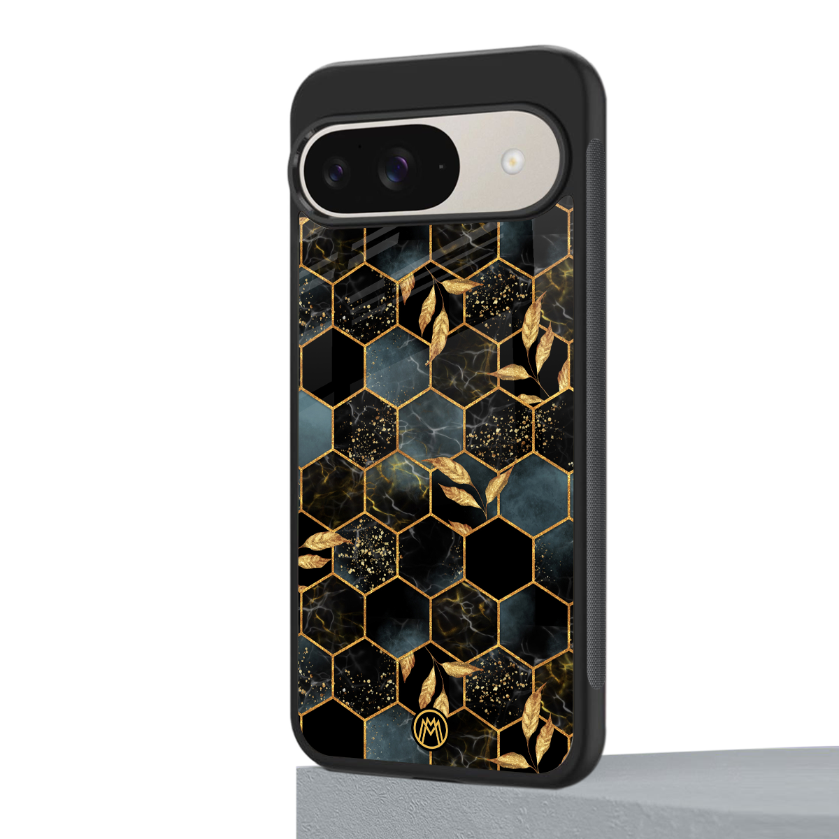 black blue tile marble back phone cover | glass case for google pixel 9