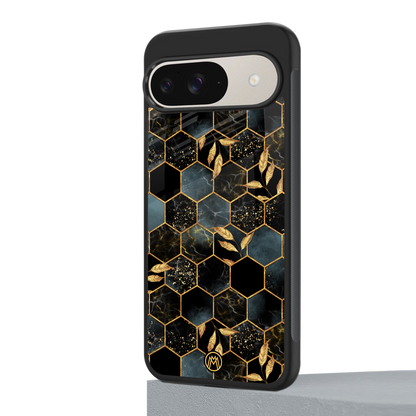 black blue tile marble back phone cover | glass case for google pixel 9