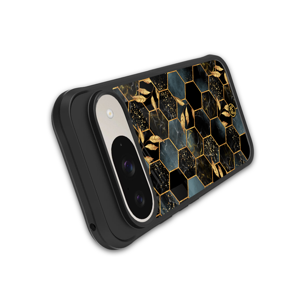 black blue tile marble back phone cover | glass case for google pixel 9