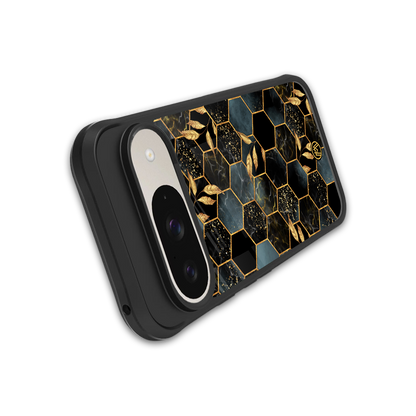 black blue tile marble back phone cover | glass case for google pixel 9