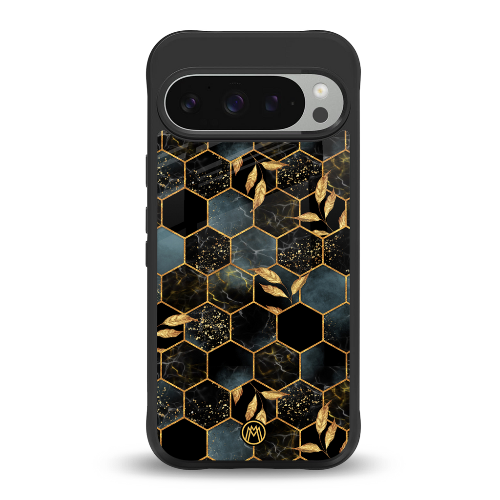 black blue tile marble back phone cover | glass case for google pixel 9 pro