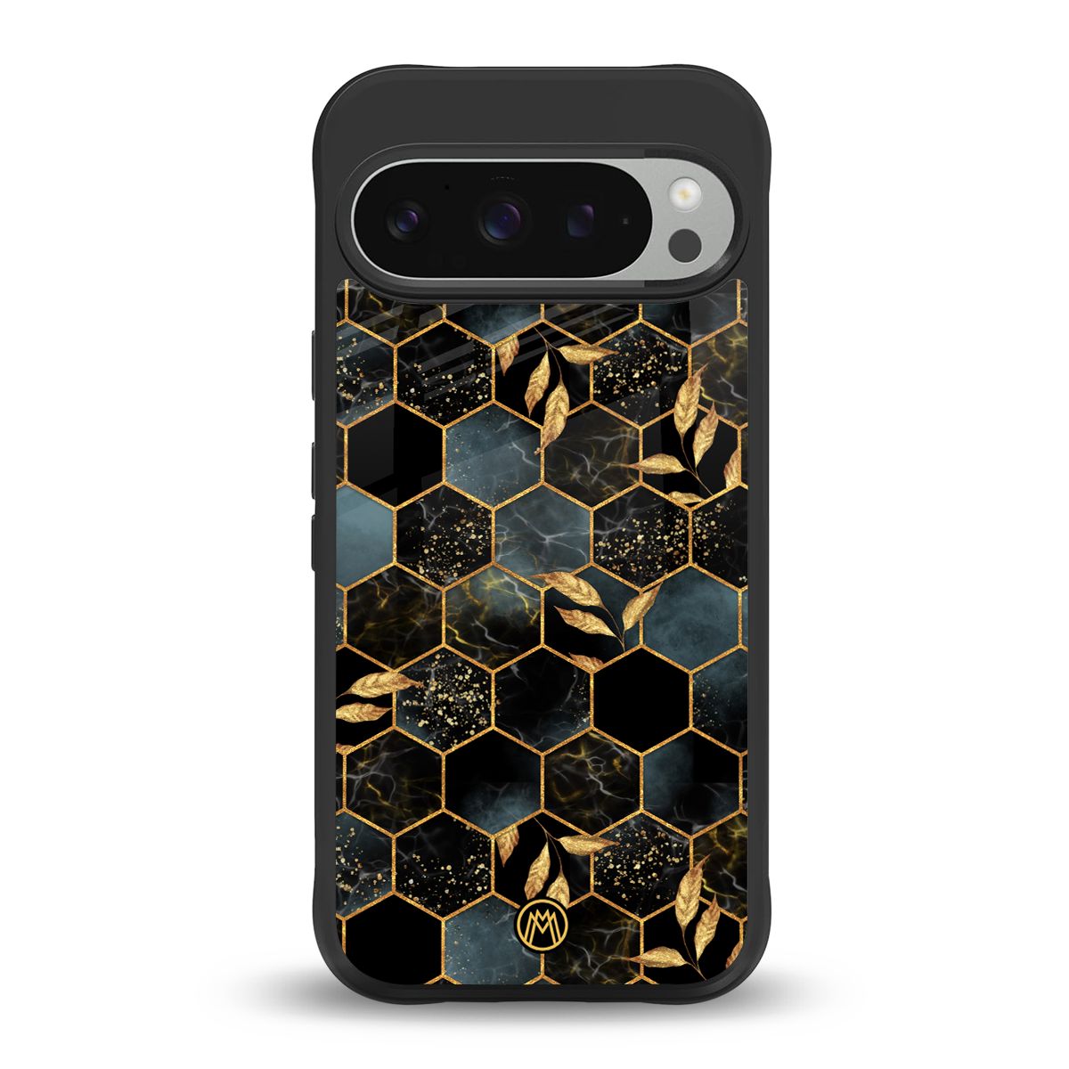 black blue tile marble back phone cover | glass case for google pixel 9 pro xl