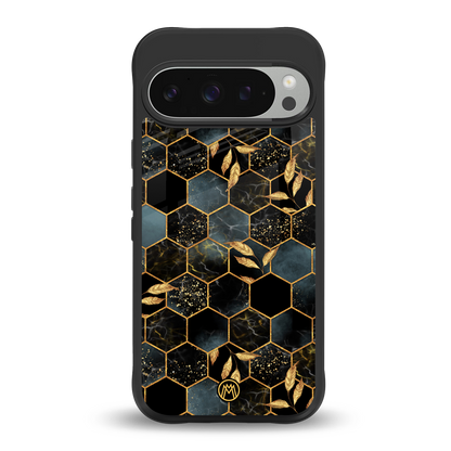 black blue tile marble back phone cover | glass case for google pixel 9 pro xl