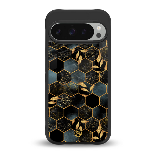 black blue tile marble back phone cover | glass case for google pixel 9 pro xl