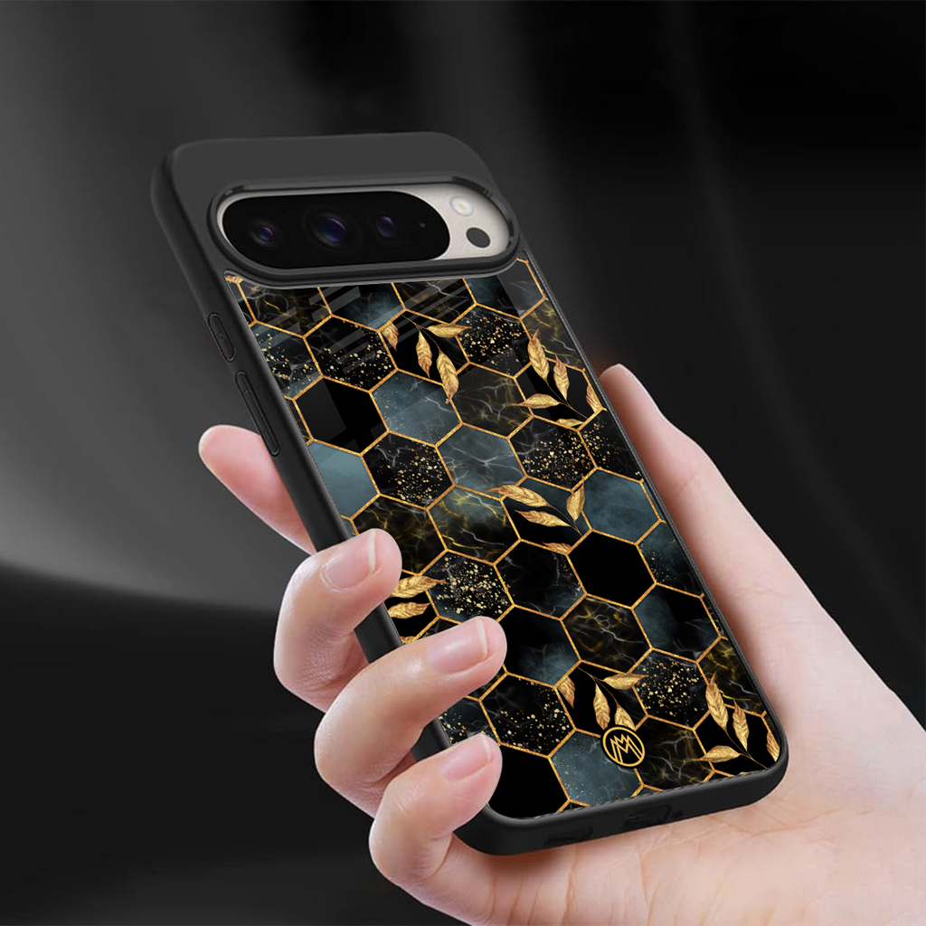 black blue tile marble back phone cover | glass case for google pixel 9 pro