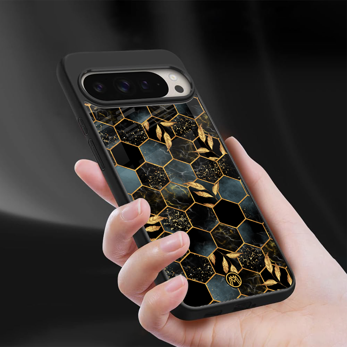 black blue tile marble back phone cover | glass case for google pixel 9 pro xl