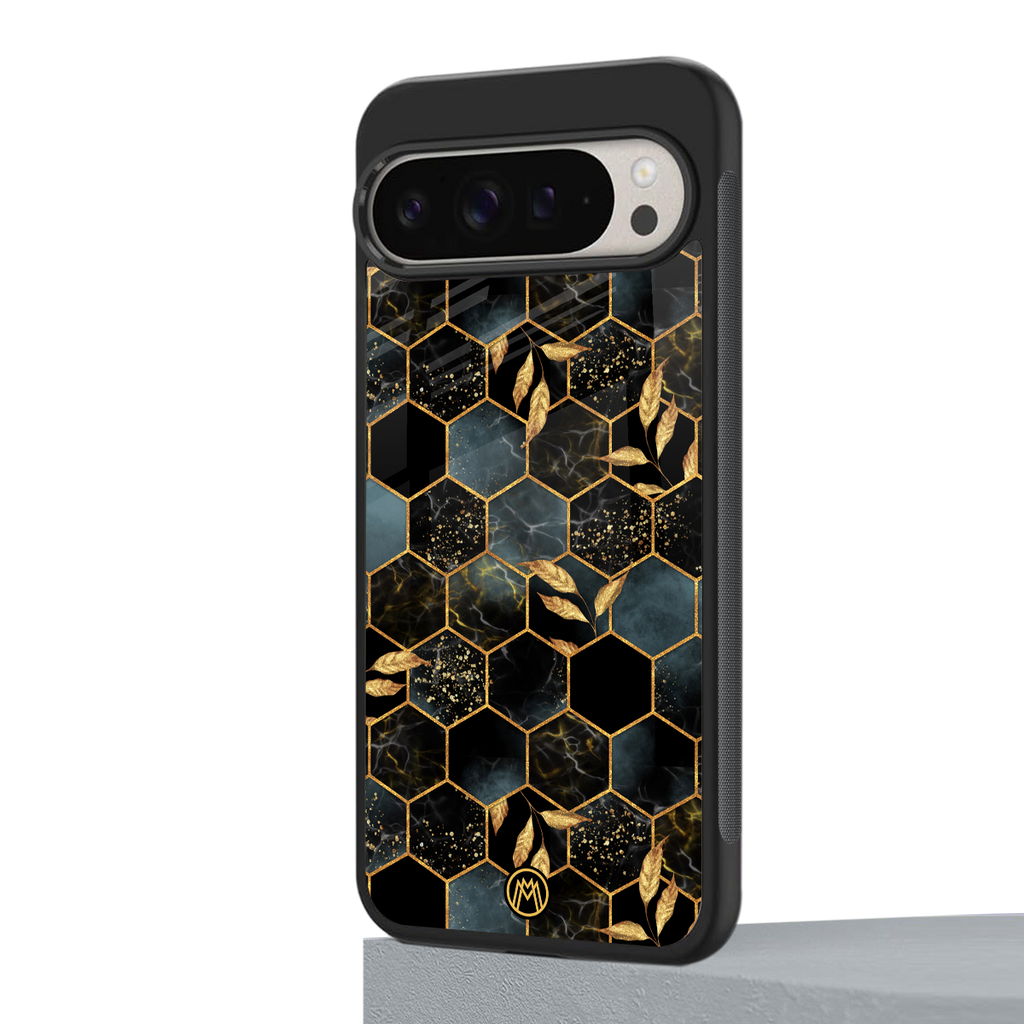 black blue tile marble back phone cover | glass case for google pixel 9 pro