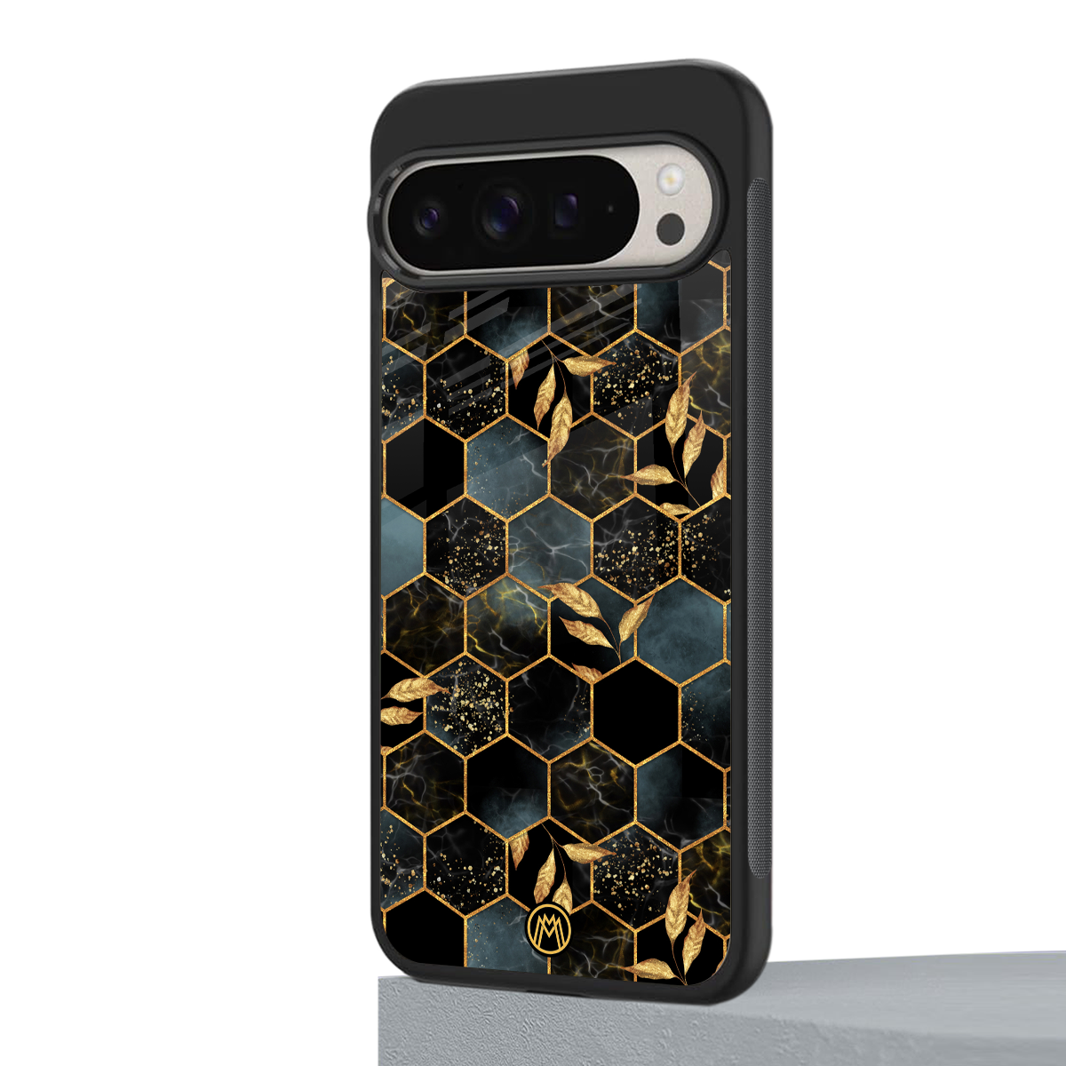 black blue tile marble back phone cover | glass case for google pixel 9 pro xl
