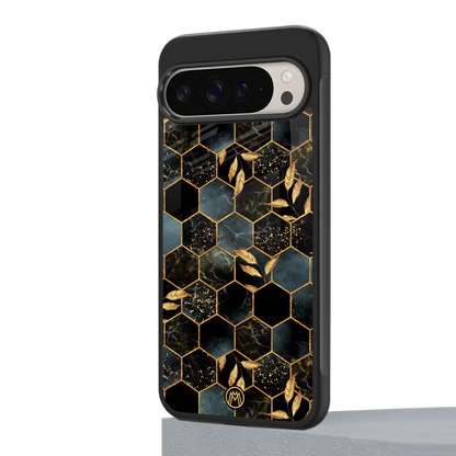 black blue tile marble back phone cover | glass case for google pixel 9 pro xl