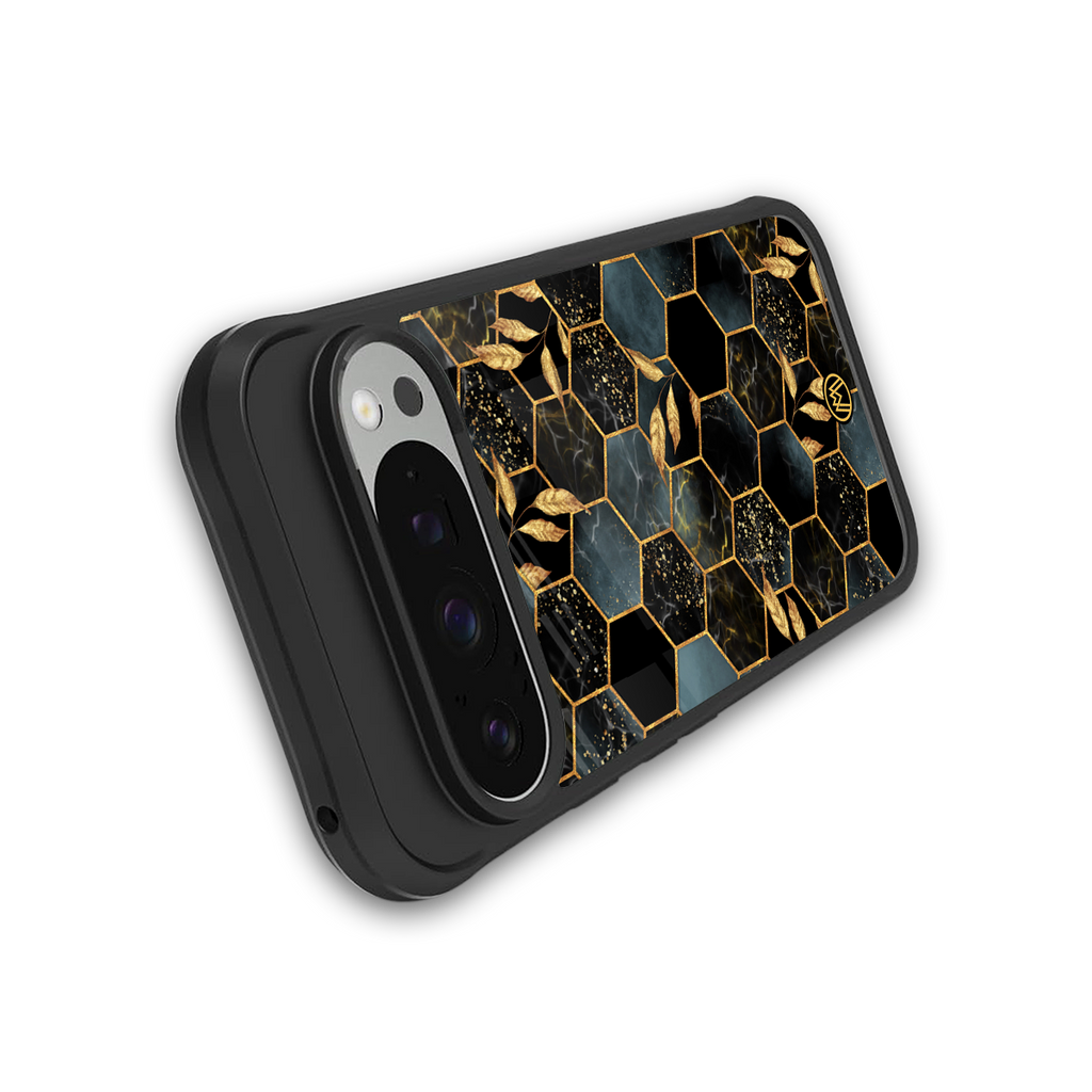 black blue tile marble back phone cover | glass case for google pixel 9 pro