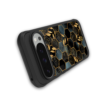 black blue tile marble back phone cover | glass case for google pixel 9 pro xl