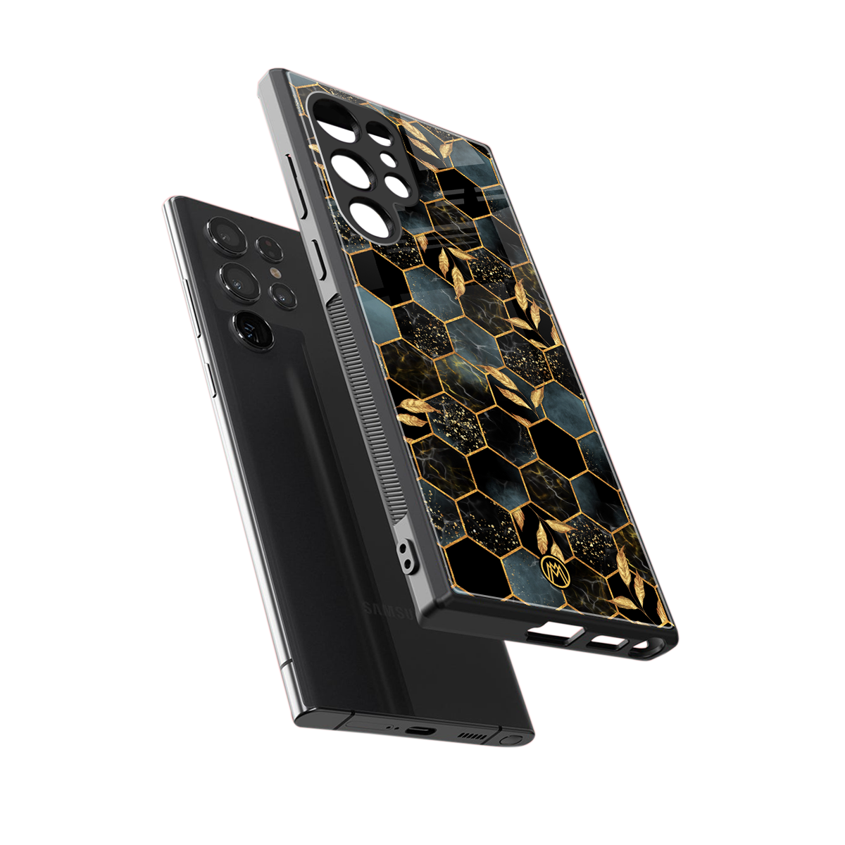 black blue tile marble back phone cover | glass case for samsung galaxy s24 ultra