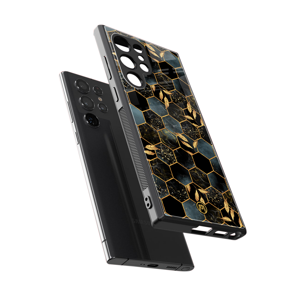 black blue tile marble back phone cover | glass case for samsung galaxy s23 ultra