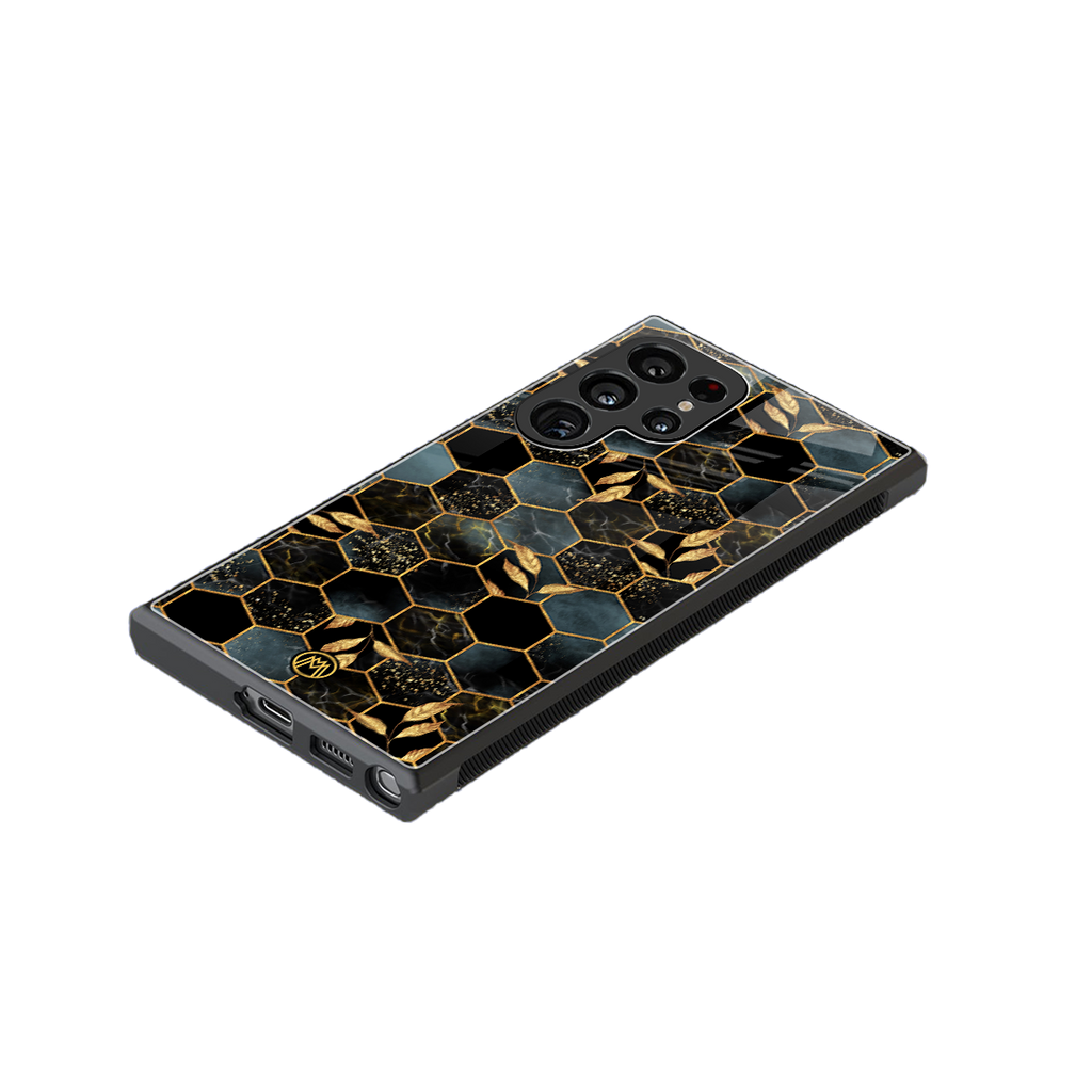black blue tile marble back phone cover | glass case for samsung galaxy s23 ultra