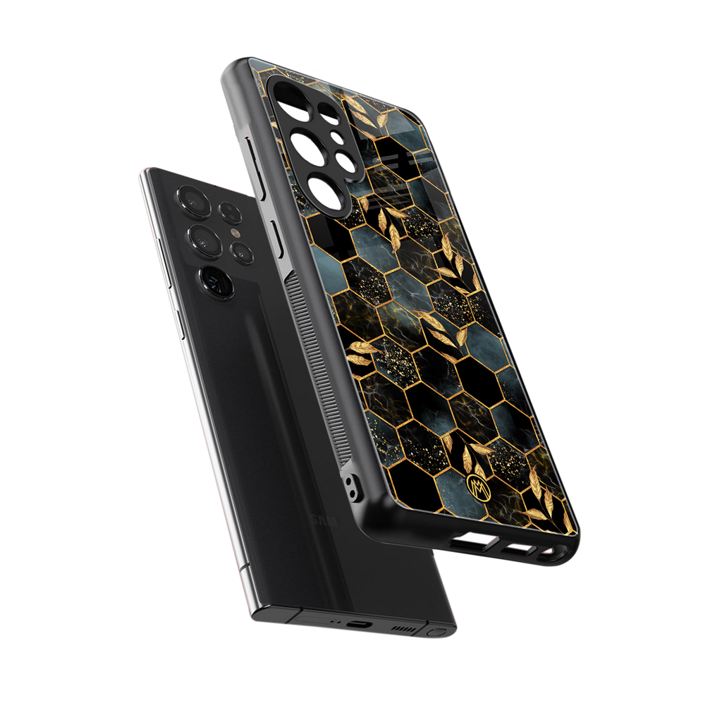 black blue tile marble back phone cover | glass case for samsung galaxy s25 ultra