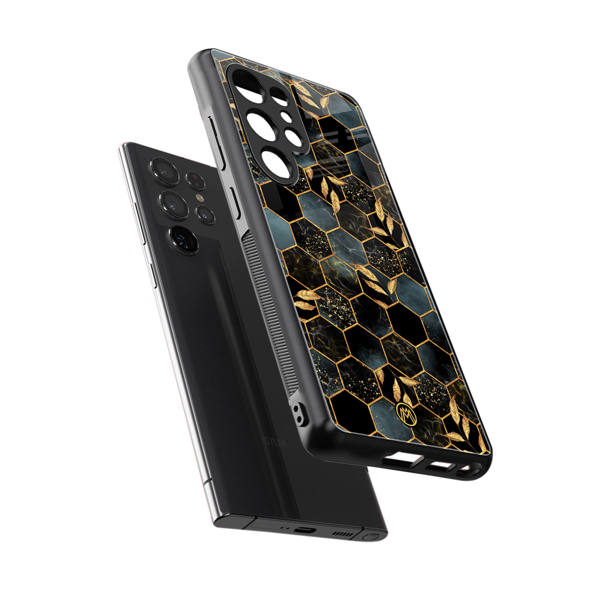 black blue tile marble back phone cover | glass case for samsung galaxy s25 ultra