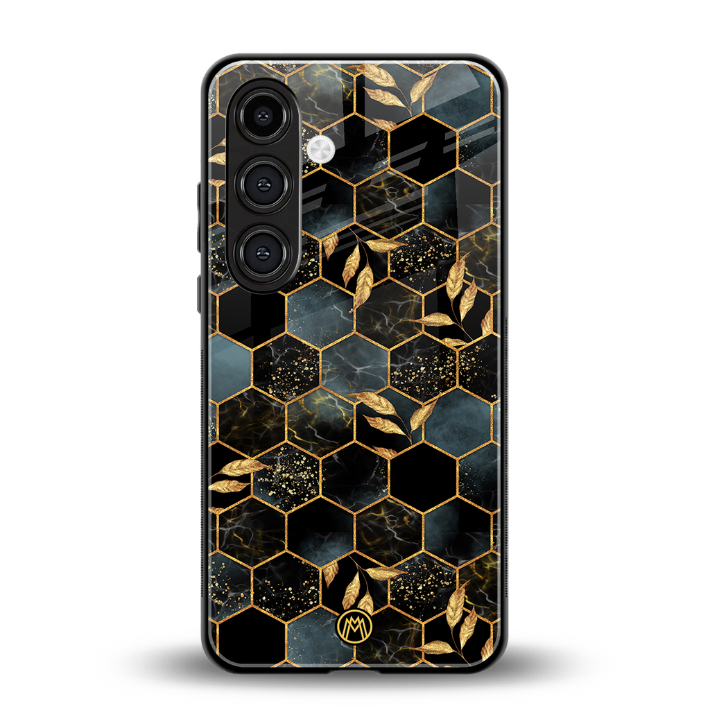 black blue tile marble back phone cover | glass case for samsung galaxy s24 fe