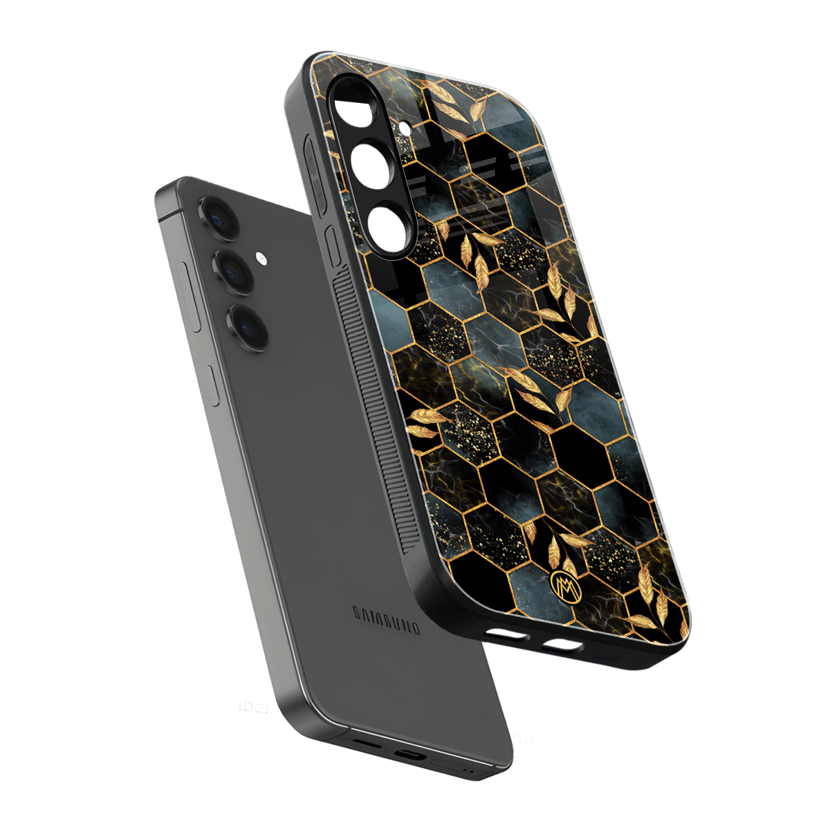 black blue tile marble back phone cover | glass case for samsung galaxy s24 plus