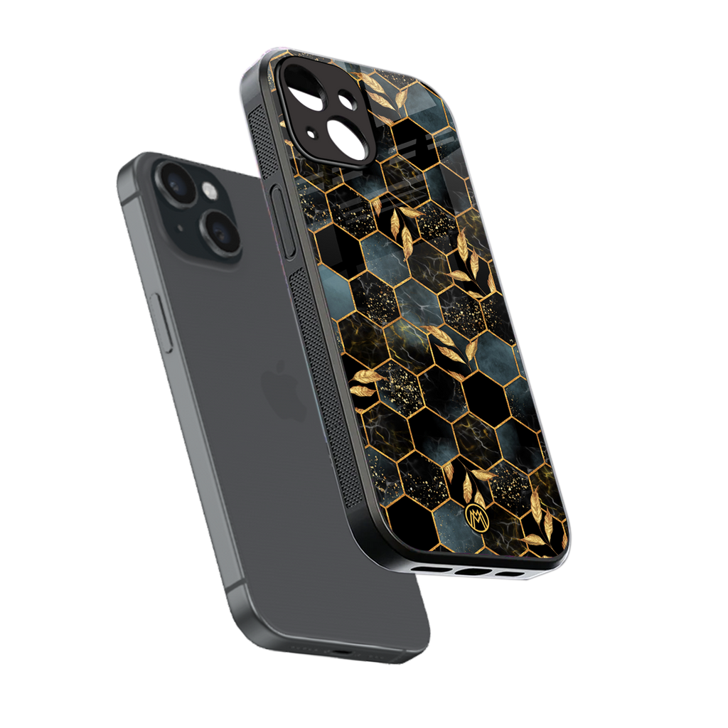 black blue tile marble back phone cover | glass case for iphone 15