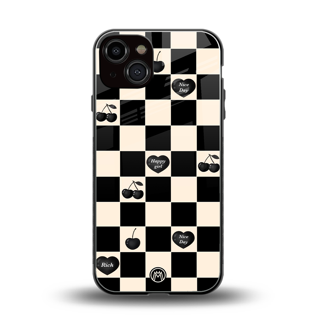 black cherries check pattern back phone cover | glass case for iphone 13