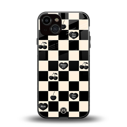 black cherries check pattern back phone cover | glass case for iphone 13
