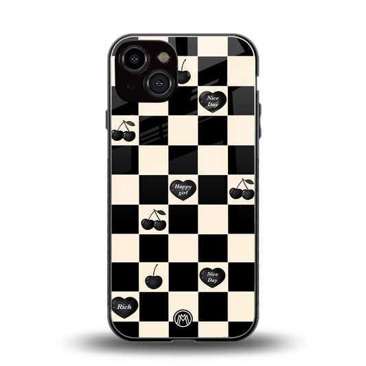 black cherries check pattern back phone cover | glass case for iphone 13