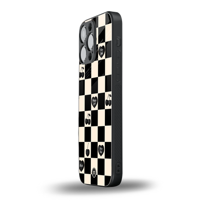 black cherries check pattern back phone cover | glass case for iphone 14 pro max