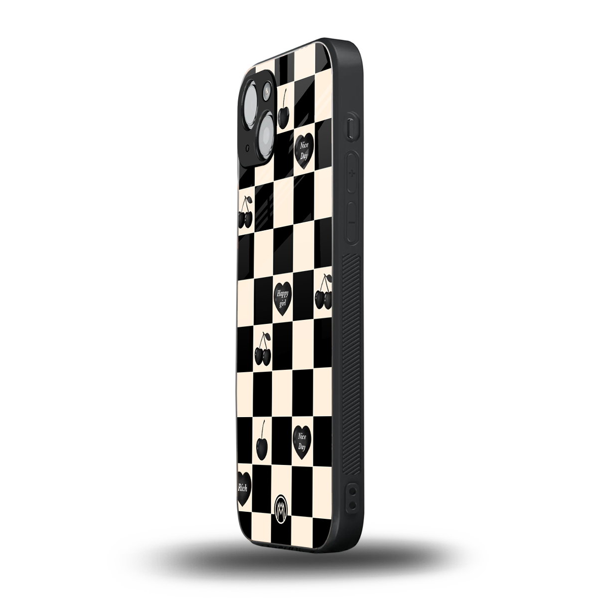 black cherries check pattern back phone cover | glass case for iphone 14