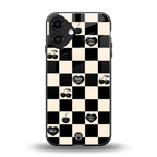 black cherries check pattern back phone cover | glass case for iphone 16 plus