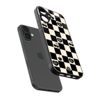 black cherries check pattern back phone cover | glass case for iphone 16 plus