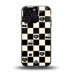 black cherries check pattern back phone cover | glass case for iphone 16 pro