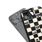 black cherries check pattern back phone cover | glass case for iphone 16 pro max