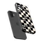 black cherries check pattern back phone cover | glass case for iphone 16