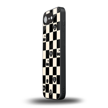 black cherries check pattern back phone cover | glass case for iphone 16e