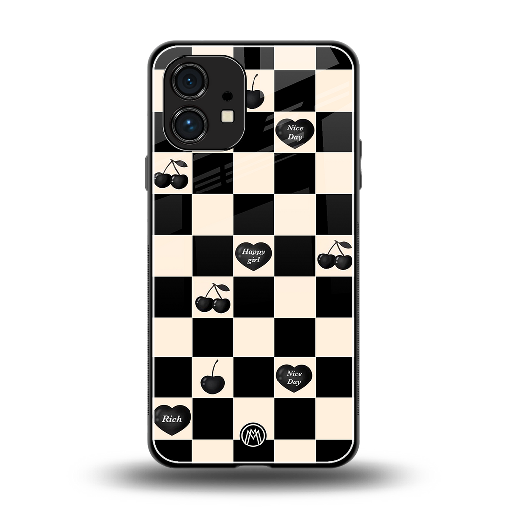 black cherries check pattern back phone cover | glass case for nothing phone 1