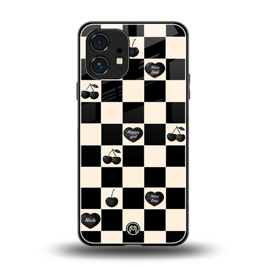 black cherries check pattern back phone cover | glass case for nothing phone 1