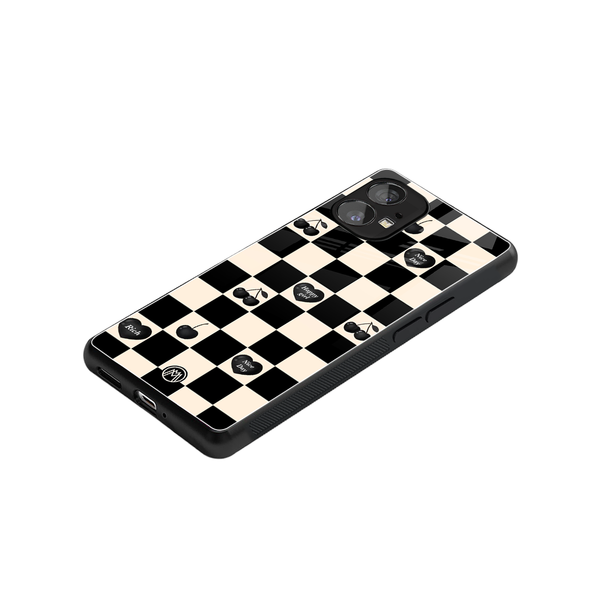 black cherries check pattern back phone cover | glass case for nothing phone 1