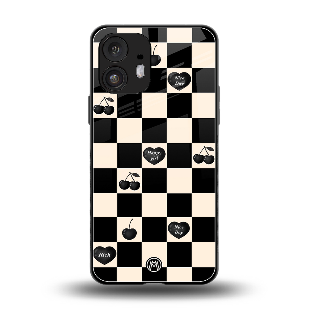 black cherries check pattern back phone cover | glass case for nothing phone 2