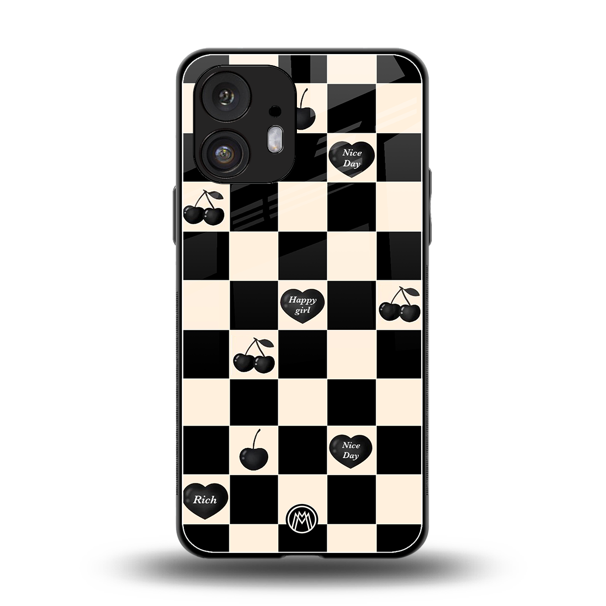 black cherries check pattern back phone cover | glass case for nothing phone 2