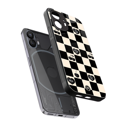 black cherries check pattern back phone cover | glass case for nothing phone 2