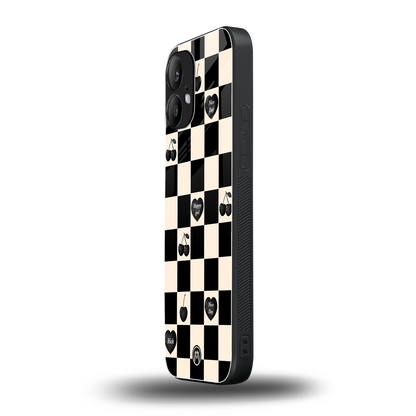 black cherries check pattern back phone cover | glass case for nothing phone 2