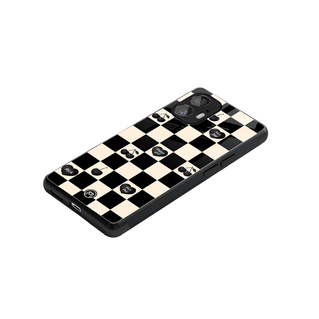 black cherries check pattern back phone cover | glass case for nothing phone 2