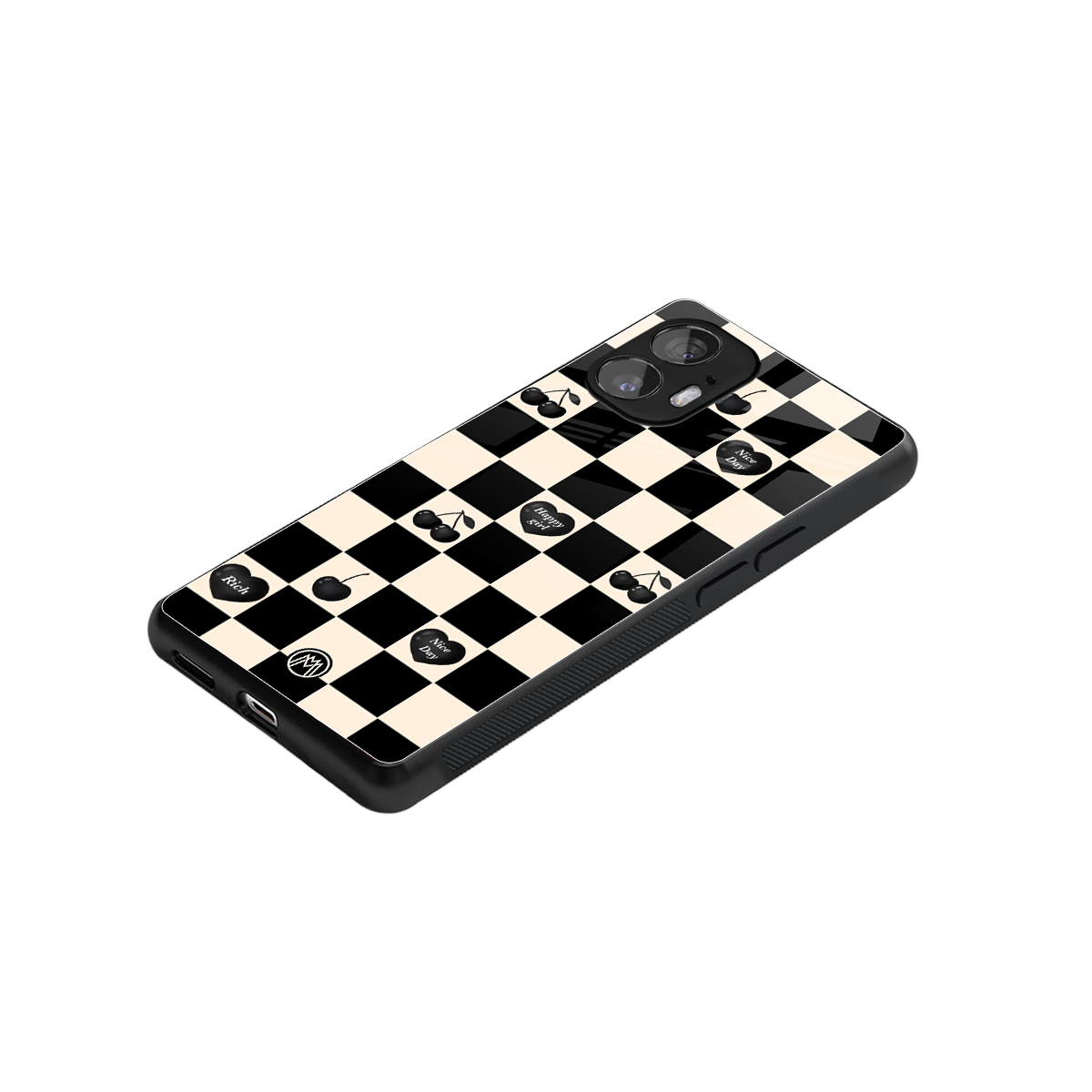 black cherries check pattern back phone cover | glass case for nothing phone 2